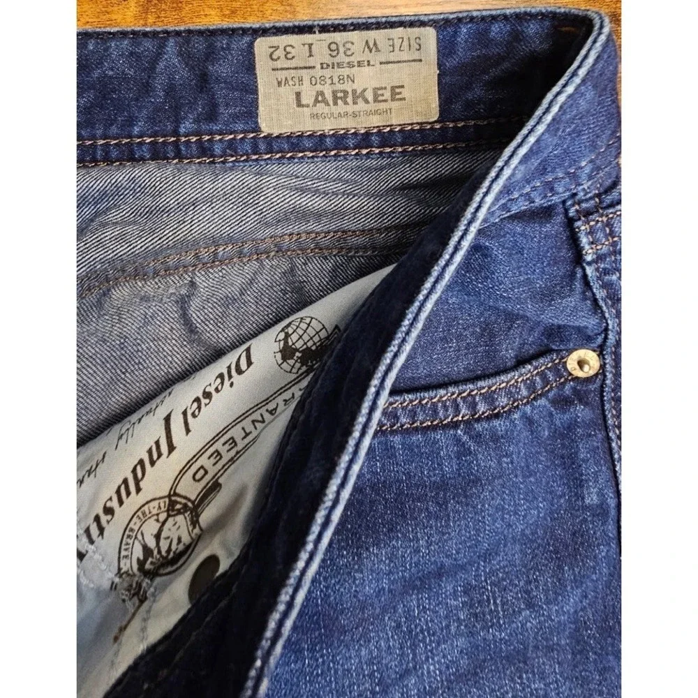 Diesel Industry‎ Larkee Jeans Men 36x32 Blue Fade Wash Regular Straight